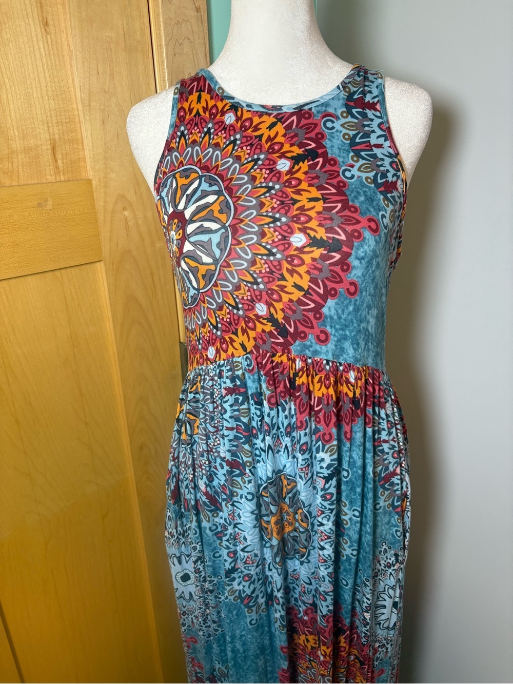 Grecerelle Boho Maxi Dress Large Colorful Mandala Print 59” Long - Picture 3 of 12